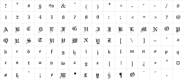Elliott-Light Regular  glyph index