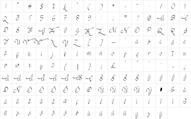 Mf Wedding Bells Regular  glyph index