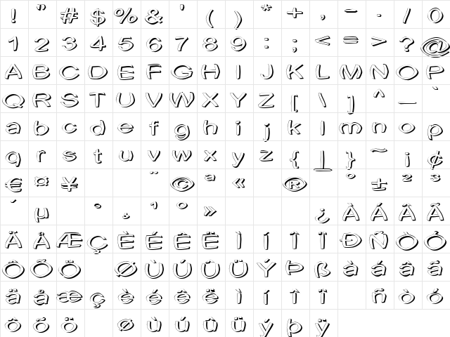 Uni Tortred Regular  glyph index