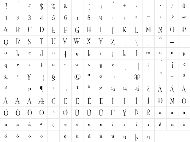 ITC Mona Lisa Recut  glyph index