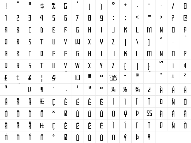 Mastodon Regular  glyph index