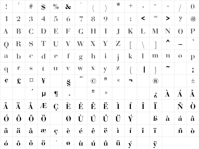 ABCTech Bodoni Stripe2 Regular  glyph index