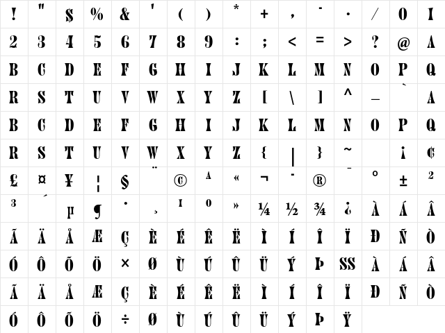 Juniper Std Medium  glyph index