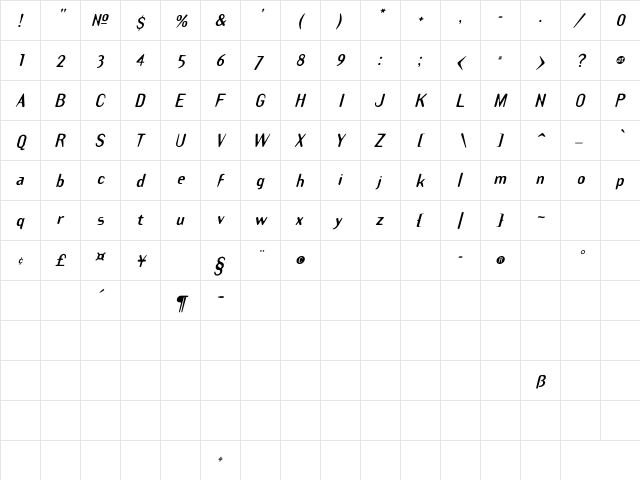 Draft Plate Black Italic  glyph index