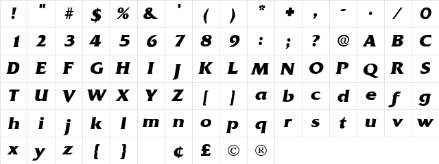 Anticlaire Display SSi Italic  glyph index