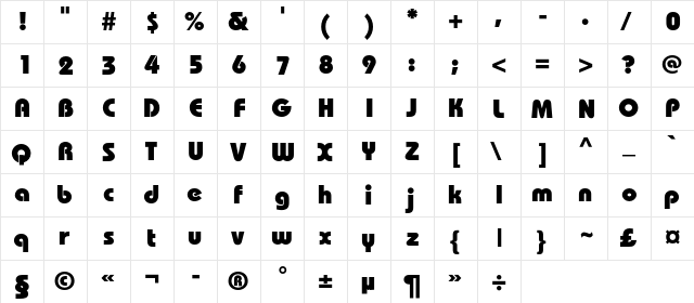 BauhausC Heavy Regular  glyph index