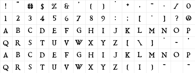 Bardolatry Regular  glyph index
