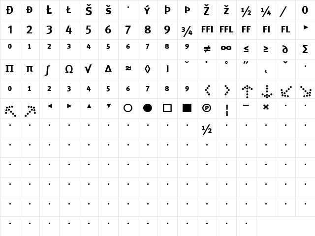 Meta Bold  glyph index