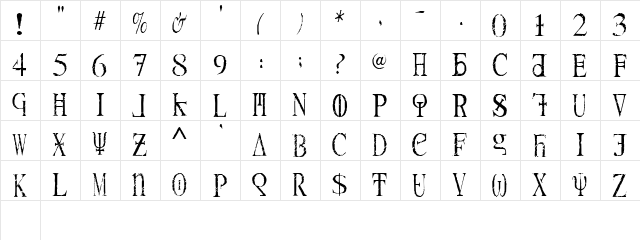 Skreech Caps  glyph index