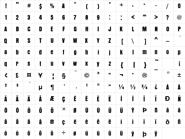 AnzeigenGroT Regular  glyph index