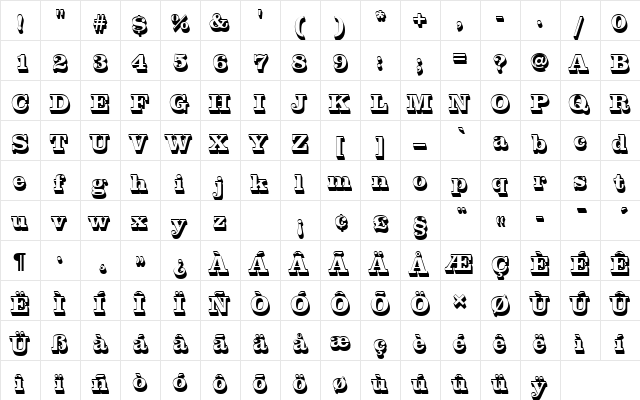 ClarendonTExtBolSh1 Regular  glyph index