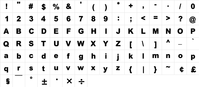 HanWangGSolid06cut1 Regular  glyph index
