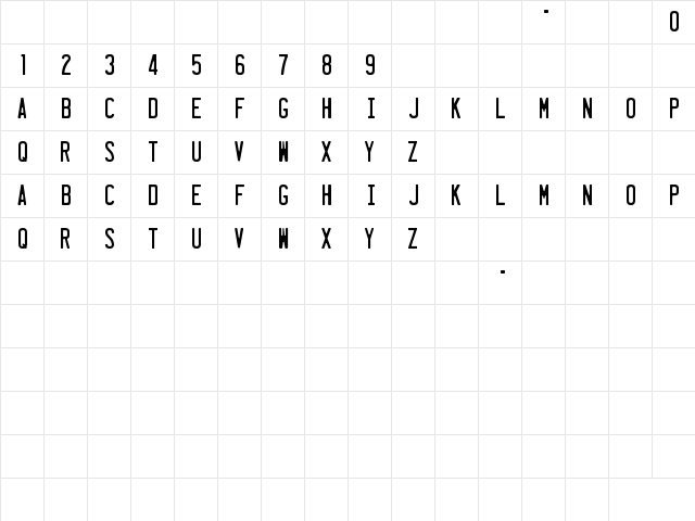 License Plate Regular  glyph index