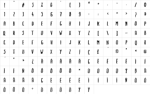 Markus Ink Regular  glyph index