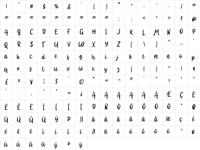 Hallo White - Personal Use Regular  glyph index
