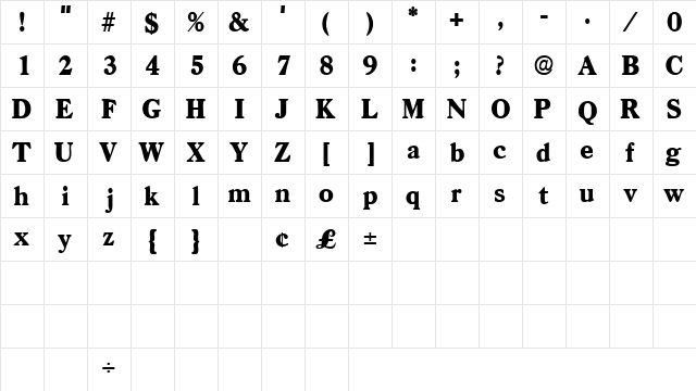 DendroDisplaySSK Regular  glyph index