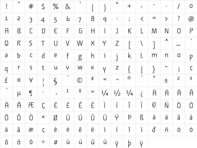 Alega-Light Regular  glyph index