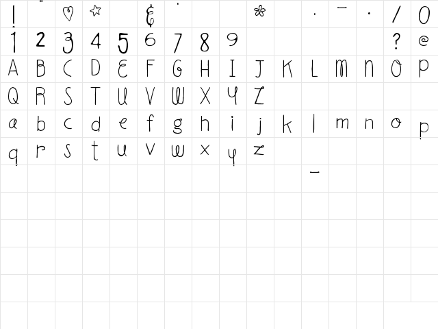 Everytime I Miss You Regular  glyph index