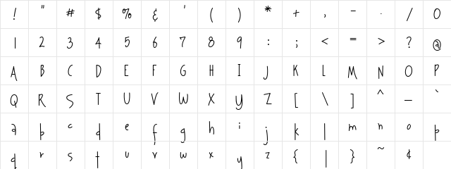 Journaling Hand Regular  glyph index