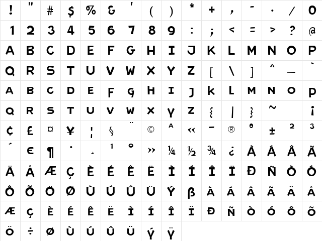 Letrinth Regular  glyph index