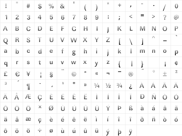 JeffBeckerGradientC Bold  glyph index