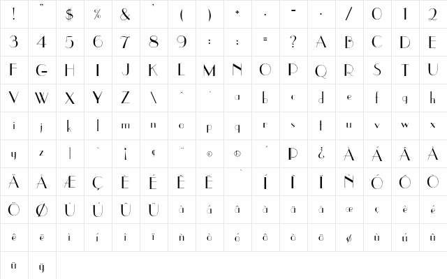 RSUpperEastSide Regular  glyph index