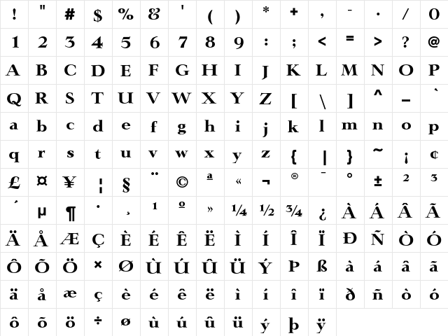 LingwoodEF Bold  glyph index