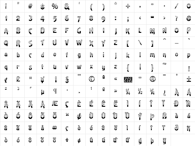 High Noon Regular  glyph index