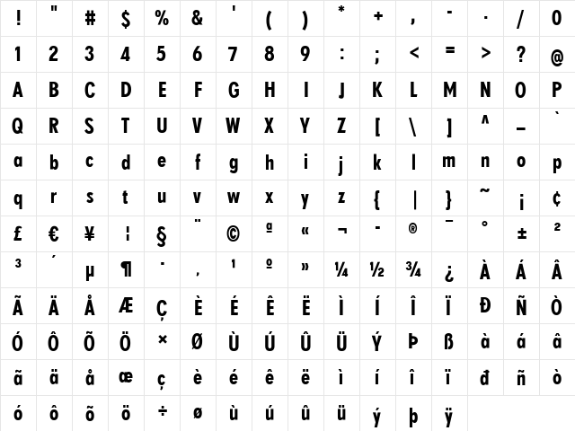 SuperGroteskA Regular  glyph index