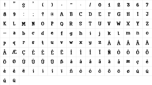 Printout DEMO Regular  glyph index