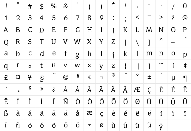 CongressEF Regular  glyph index