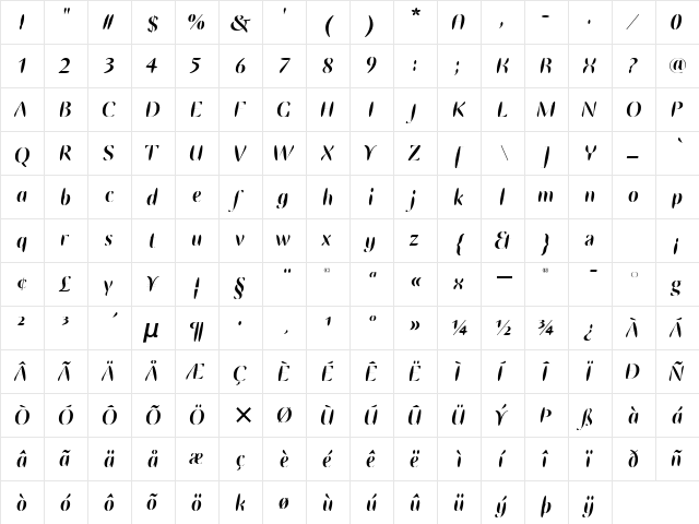 EllipseITC BoldItalic  glyph index