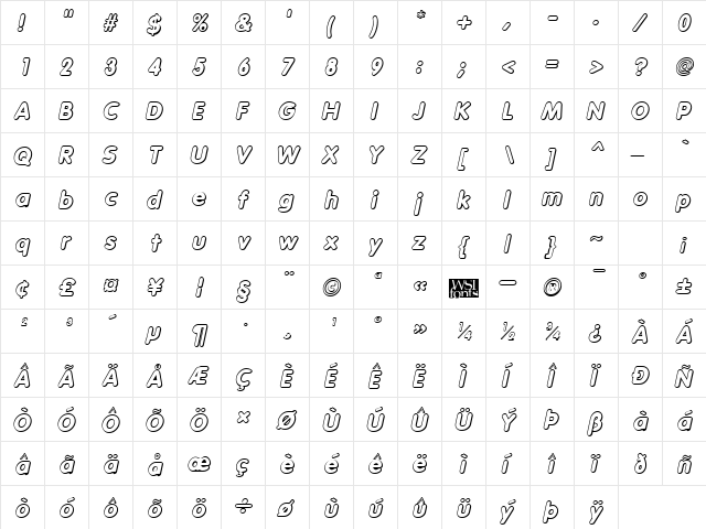 VagabondShadow Italic  glyph index