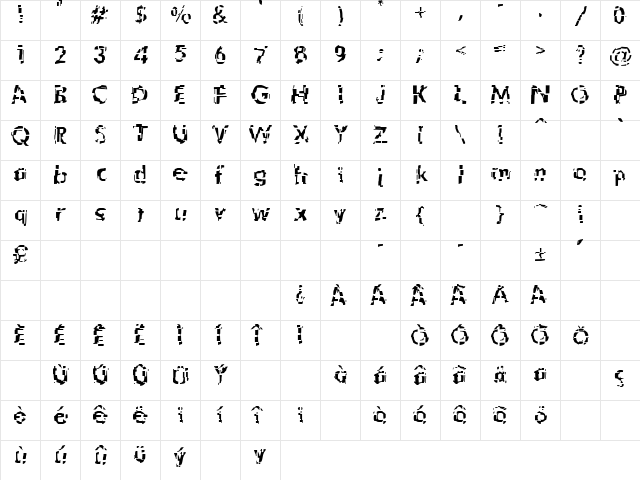 Shattered Regular  glyph index