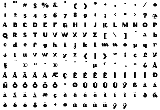 August Black  glyph index