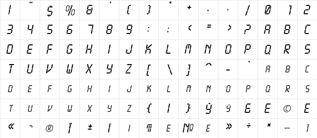 Crystal Regular  glyph index