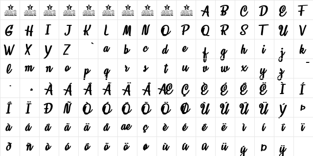 Loveland Personal Use Regular  glyph index