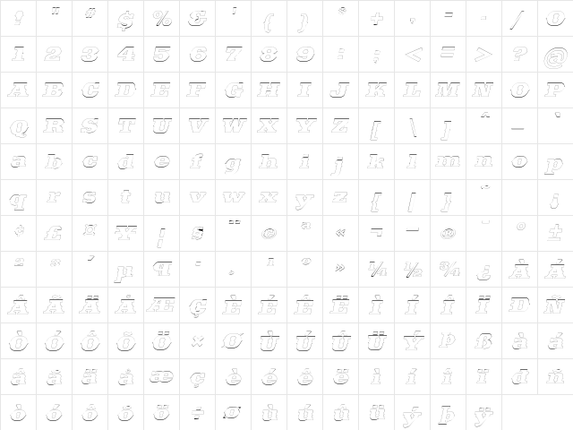 SaddlebagOutline Italic  glyph index