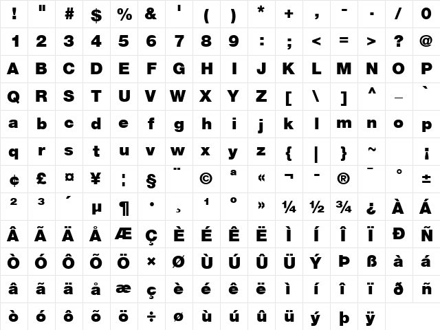 Helvetica Neue LT Com 95 Black  glyph index