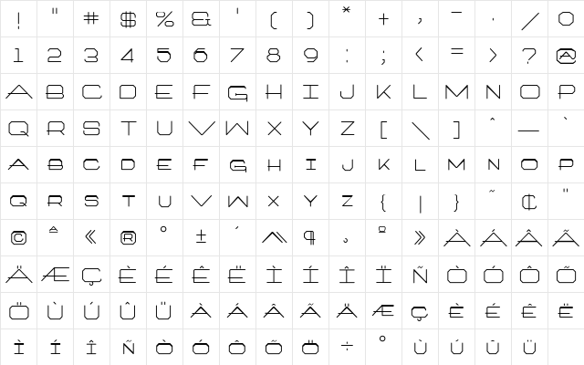ArtlookinOneType Regular  glyph index