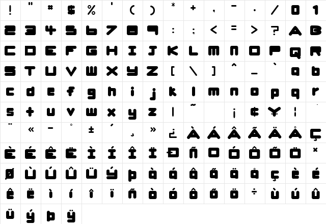 UrsaBrushSans Regular  glyph index