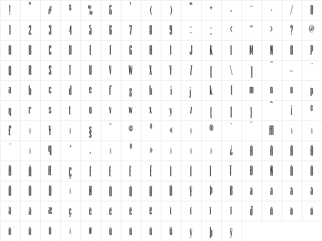 Empire Bold  glyph index