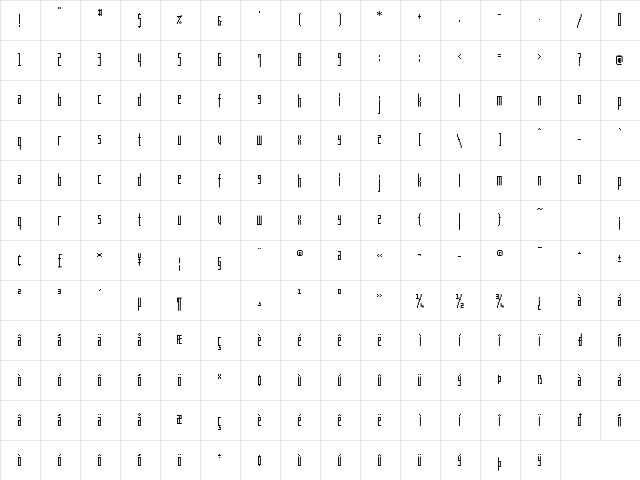 MEN'S COSME Regular  glyph index
