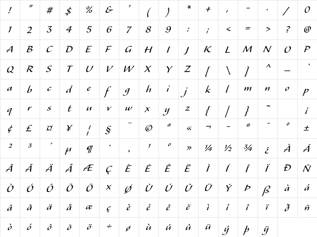 Alexa Std Regular  glyph index