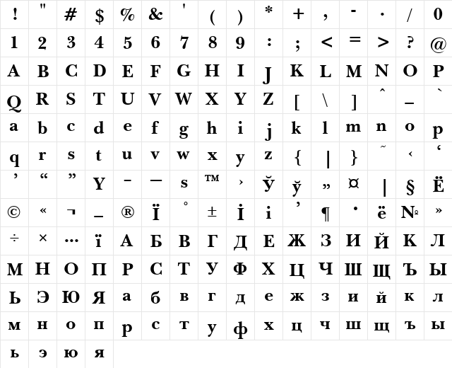 Pasma Bold  glyph index