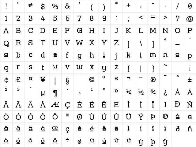 Street Corner Slab Upper Regular  glyph index