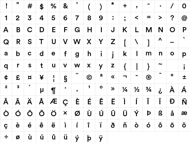 Circular Std Medium  glyph index