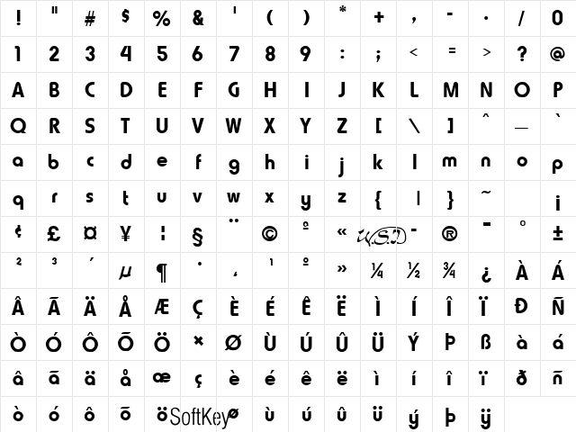 Hammer Fat Regular  glyph index