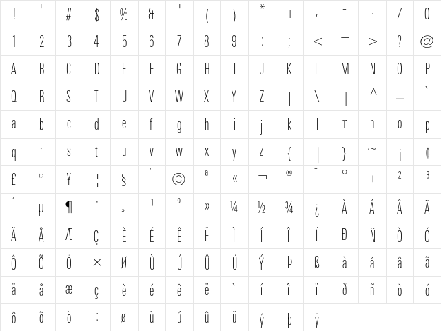 LinotypeUnivers CompThin  glyph index