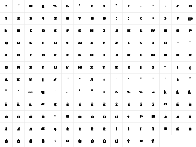 Police Cruiser Condensed Condensed  glyph index